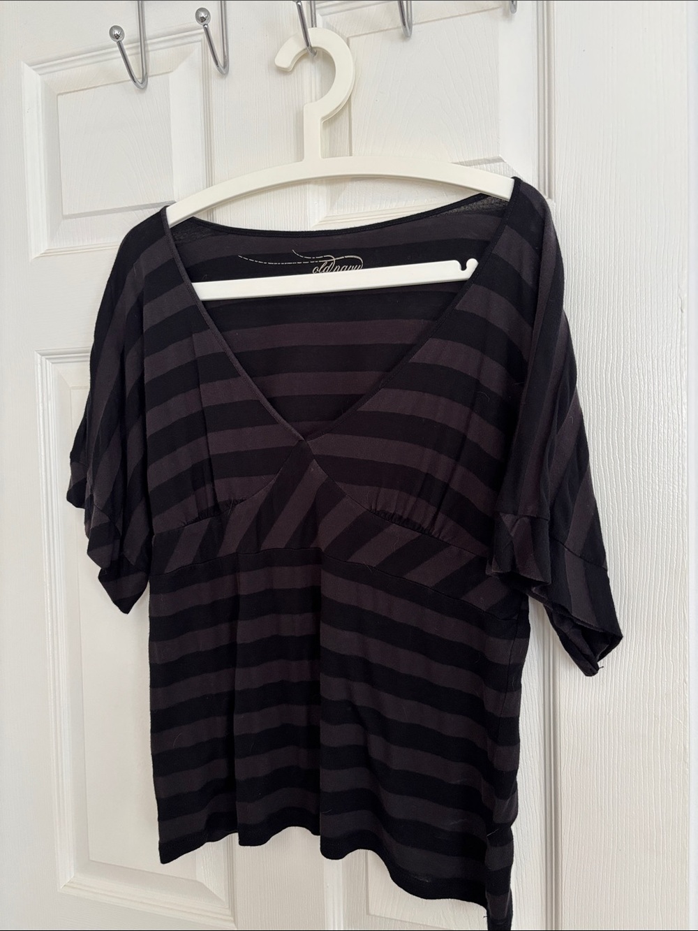 Old Navy Black and Dark Gray Striped Short Sleeve Top
